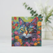 Cat In the Garden Greetings Card (スタンド正面)