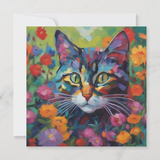 Cat In the Garden Greetings Card (正面)
