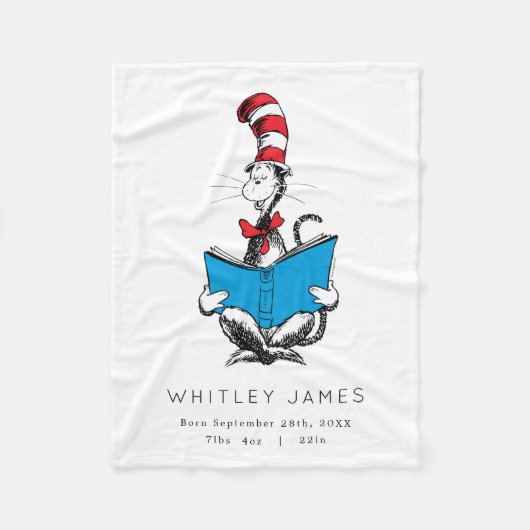 Cat in the Hatベビー誕生統計 フリースブランケット (正面)