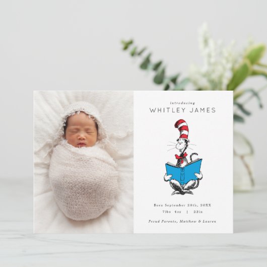 Cat in the Hat Birth Announcement – 写真 招待状 (スタンド正面)