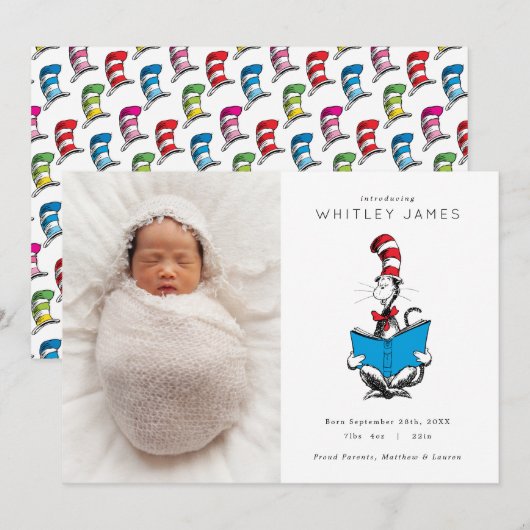 Cat in the Hat Birth Announcement – 写真 招待状 (正面/裏面)