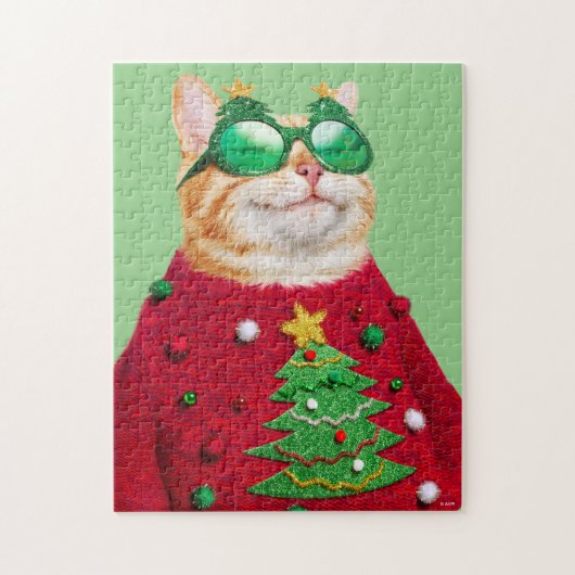 Cat in Ugly Christmas Sweater ジグソーパズル (縦)