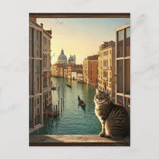 Cat in Veniceイタリア旅行お土産絵を描物 ポストカード (正面)