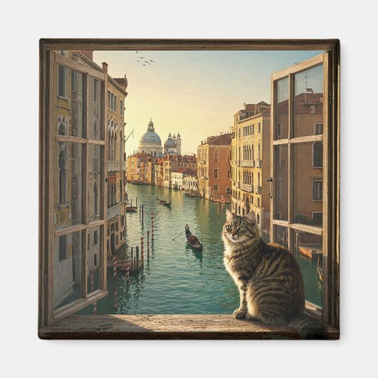Cat in Veniceイタリア旅行お土産絵を描物 マグネット (正面)