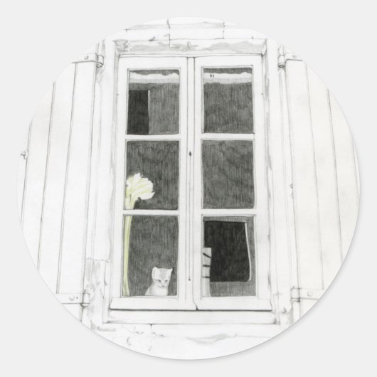 Cat in Windowステッカー ラウンドシール (正面)