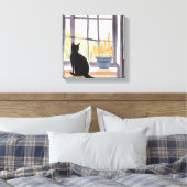 Cat in Windowsill | シルエット水色 キャンバスプリント (インサイチュ (寝室))