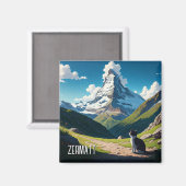 Cat in Zermatt Switzerland Matterhorn マグネット (正面/裏面)