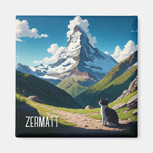 Cat in Zermatt Switzerland Matterhorn マグネット (正面)
