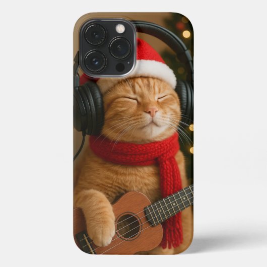 Cat iPhone 13 Pro Max Case Playing Christmas Music iPhoneケース (裏面)