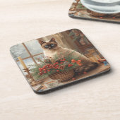 Cat is arranging Christmas Flowers コースター (左側)