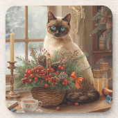 Cat is arranging Christmas Flowers コースター (正面)