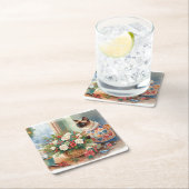 Cat is arranging Christmas Flowers スクエアペーパーコースター (インサイチュ)