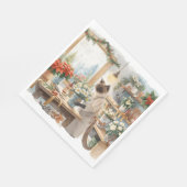 Cat is arranging Christmas Flowers スタンダードランチョンナプキン (角)