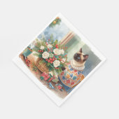 Cat is arranging Christmas Flowers スタンダードランチョンナプキン (角)