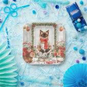 Cat is arranging Christmas Flowers ペーパープレート (パーティー)