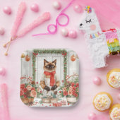 Cat is arranging Christmas Flowers ペーパープレート (パーティー)