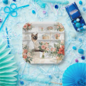 Cat is arranging Christmas Flowers ペーパープレート (パーティー)