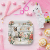 Cat is arranging Christmas Flowers ペーパープレート (パーティー)