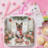 Cat is arranging Christmas Flowers ペーパープレート (パーティー)