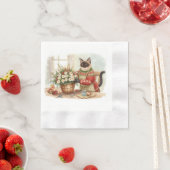 Cat is arranging Christmas Flowers 縁ありカクテルナプキン (インサイチュ)