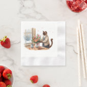 Cat is arranging Christmas Flowers 縁ありカクテルナプキン (インサイチュ)