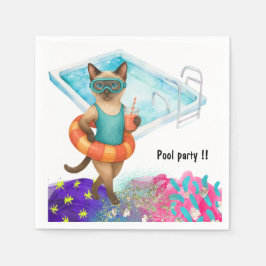 Cat is at the pool for pool party スタンダードカクテルナプキン