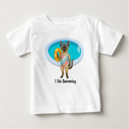 Cat is at the pool for pool party ベビーTシャツ