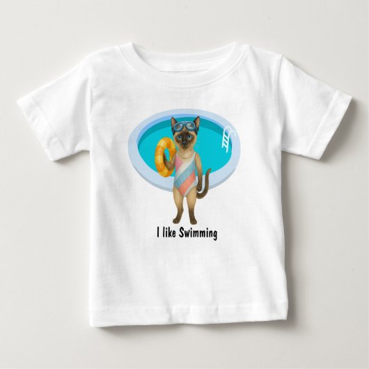 Cat is at the pool for pool party ベビーTシャツ (正面)