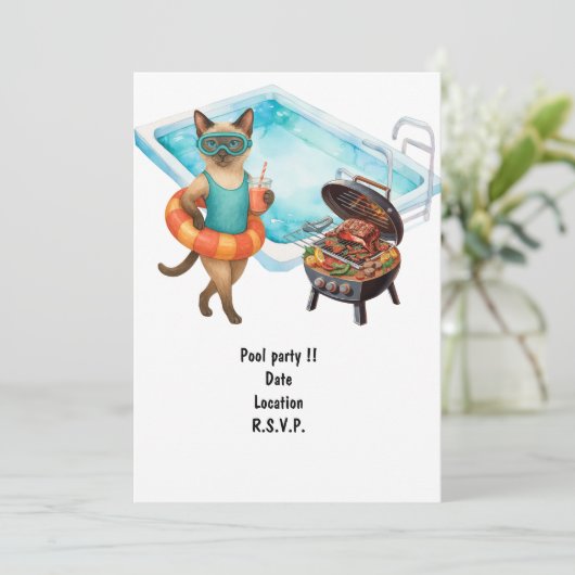 Cat is at the pool for pool party 招待状 (スタンド正面)