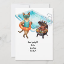 Cat is at the pool for pool party