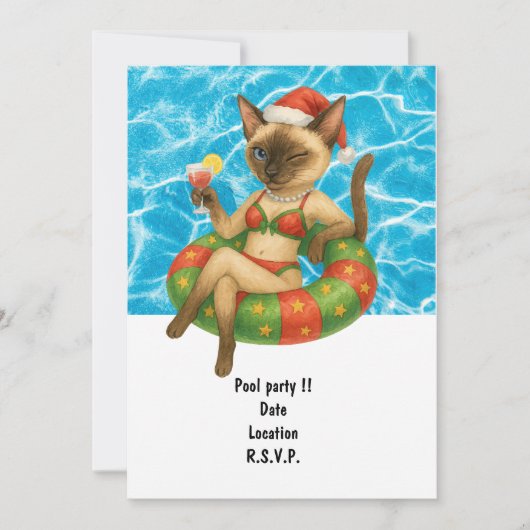 Cat is at the pool for pool party 招待状 (正面)