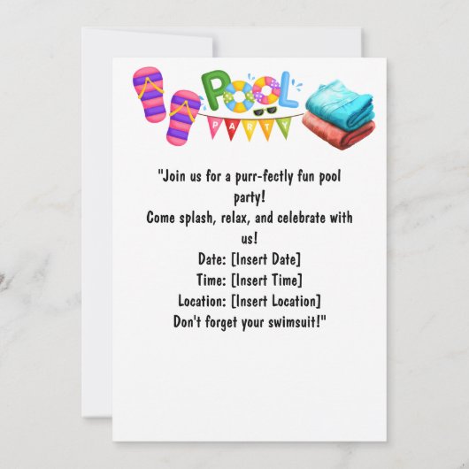 Cat is at the pool for pool party 招待状 (裏面)