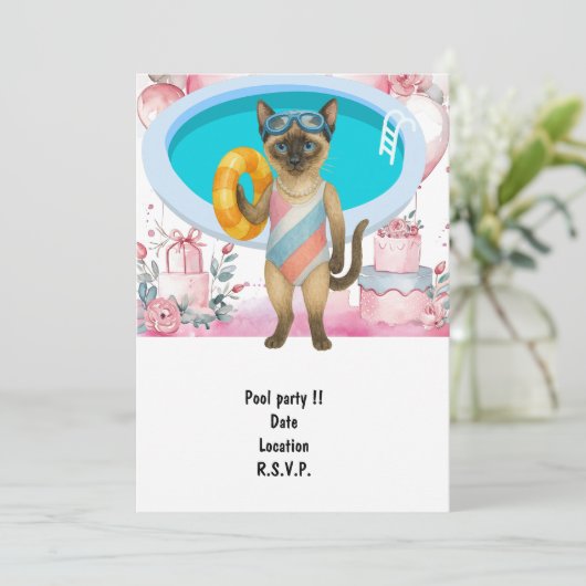 Cat is at the pool for pool party 招待状 (スタンド正面)