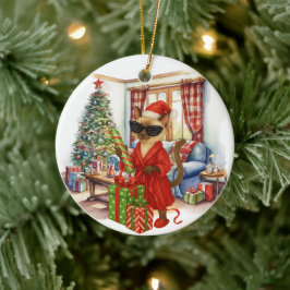 Cat is Christmas boxing  セラミックオーナメント