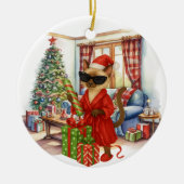 Cat is Christmas boxing  セラミックオーナメント (正面)