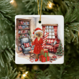 Cat is Christmas boxing  セラミックオーナメント