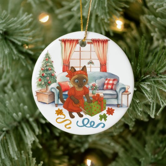 Cat is Christmas boxing  セラミックオーナメント (ツリー)