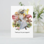 Cat is drinking wine with picnic food background サンキューカード (スタンド正面)