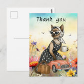 Cat is in flower field  thank you card ポストカード (正面/裏面)