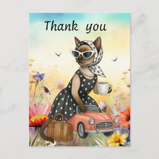 Cat is in flower field  thank you card ポストカード (正面)