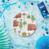 Cat is in London England with Double Decker Bus ペーパープレート (パーティー)