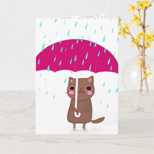 Cat IWith傘 カード (黄色い花)