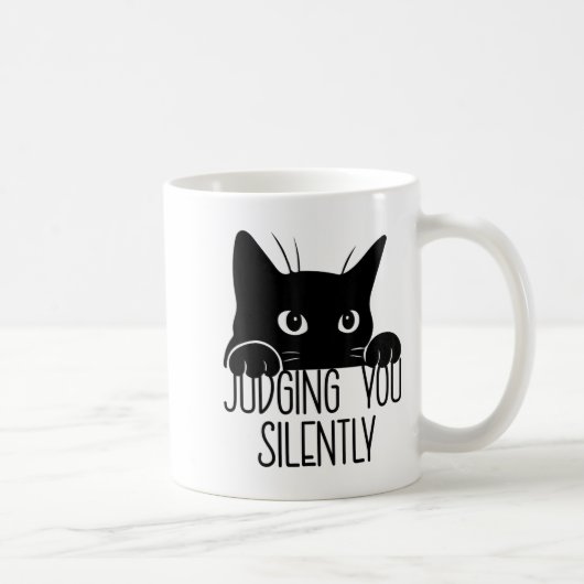 Cat Judging You Silently, Funny Black Cat Mom Dad コーヒーマグカップ (右)