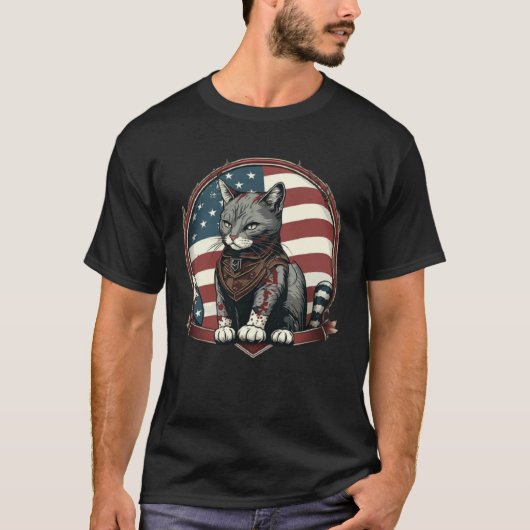 Cat Kitten 4th Of July American Flag Tシャツ (正面)