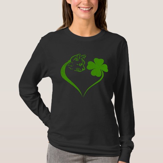 Cat  Kitten St Patricks Day Shamrock Irish  Heart Tシャツ (正面)