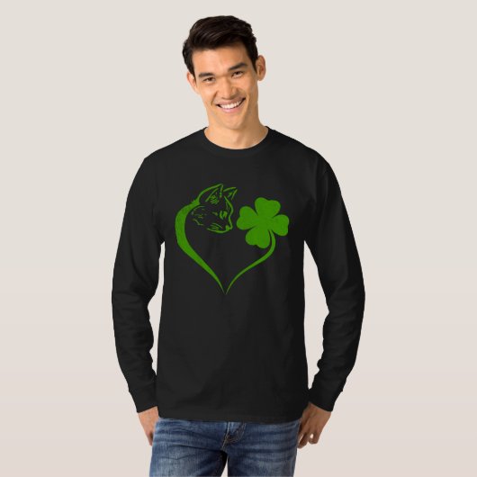 Cat  Kitten St Patricks Day Shamrock Irish  Heart Tシャツ (正面フル)