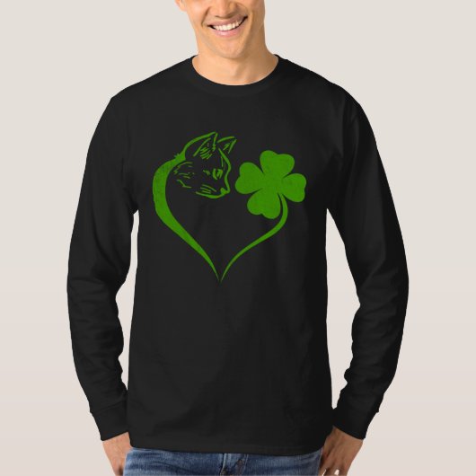 Cat  Kitten St Patricks Day Shamrock Irish  Heart Tシャツ (正面)