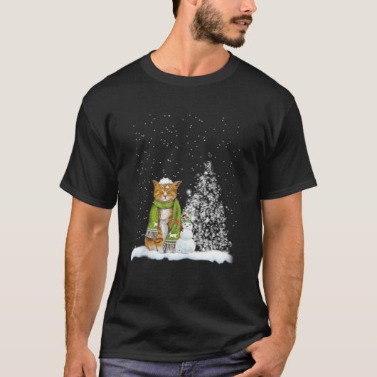 Cat Kitten Winter Scarf Snowman Christmas Tree Xma Tシャツ (正面)
