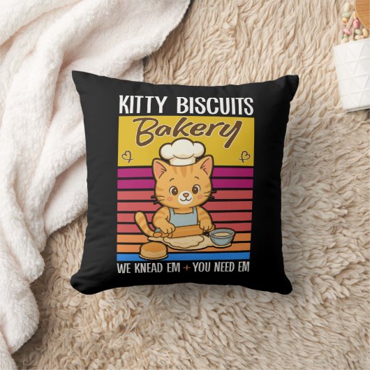 Cat Kneading Baker Kitty Biscuits We Knead Em You クッション (ブランケット)