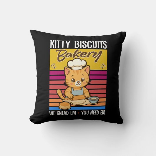 Cat Kneading Baker Kitty Biscuits We Knead Em You クッション (正面)